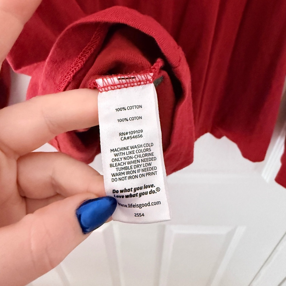 Life is Good Womens XXXL Red Log On Camp‎ Graphic Crusher Tee Long Sleeve V-Neck - Picture 4 of 5